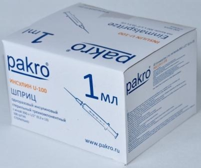 1 мл трехкомпонентный шприц Pakro инсулиновый U100 , с иглой 0,3х13, 100 шт купить оптом в Грозном
