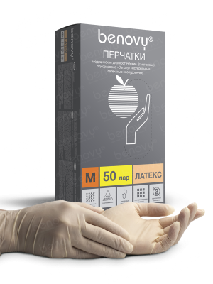 BENOVY / Перчатки латексные, неопудренные, натуральные, 50 пар в упак. S купить оптом в Грозном